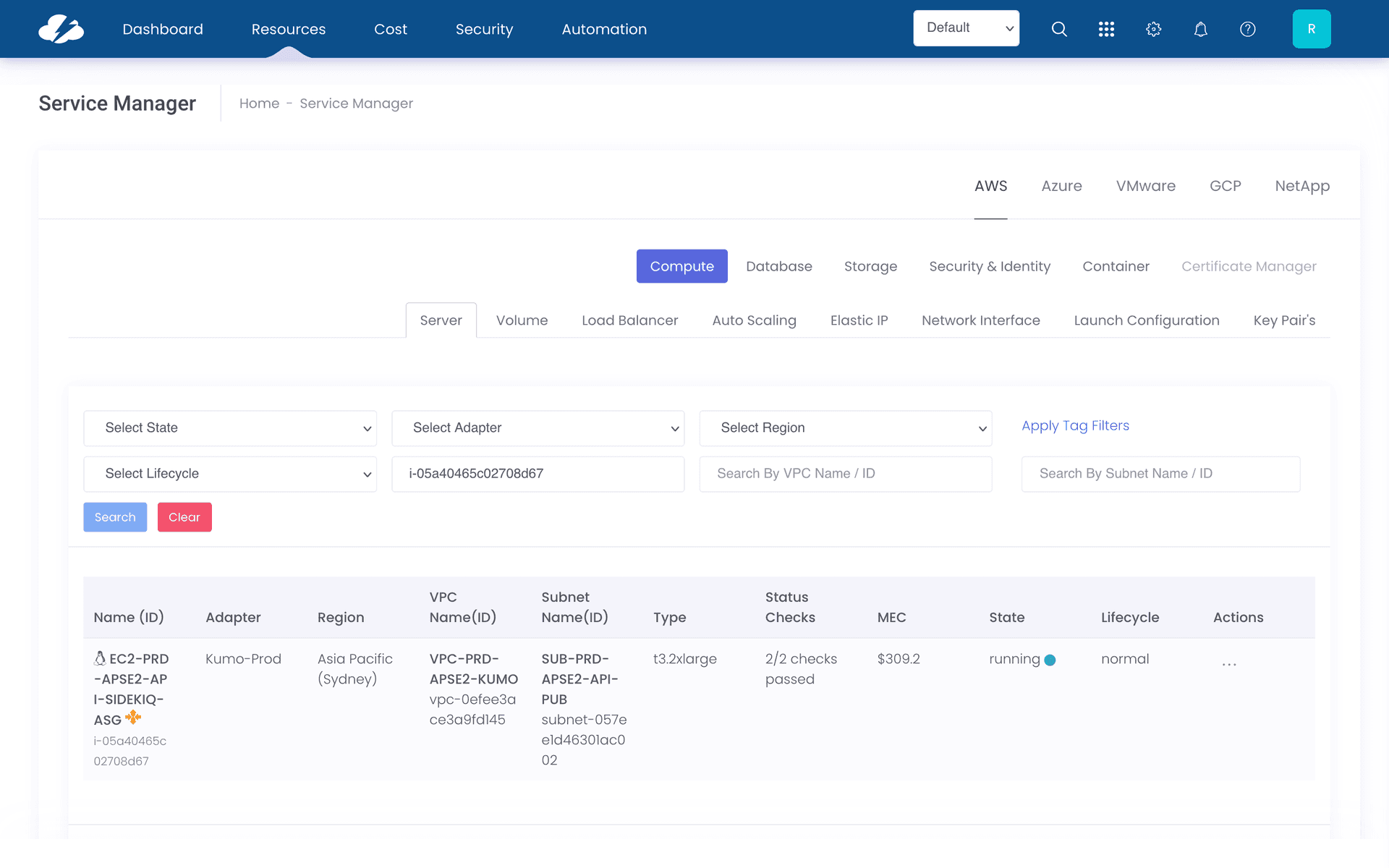 Service Manager — before filter redesign