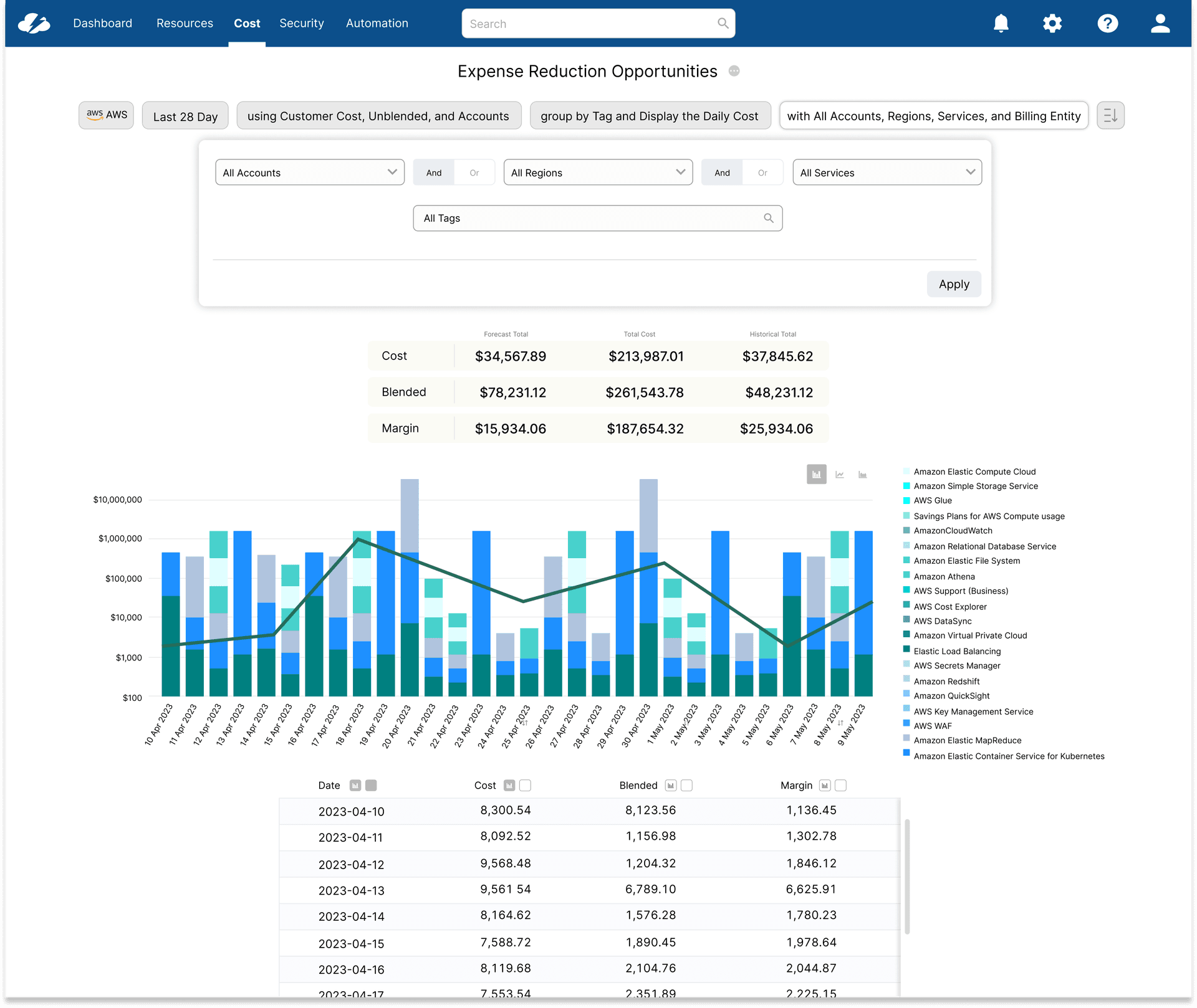 Filter component — expanded state showing filter sections
